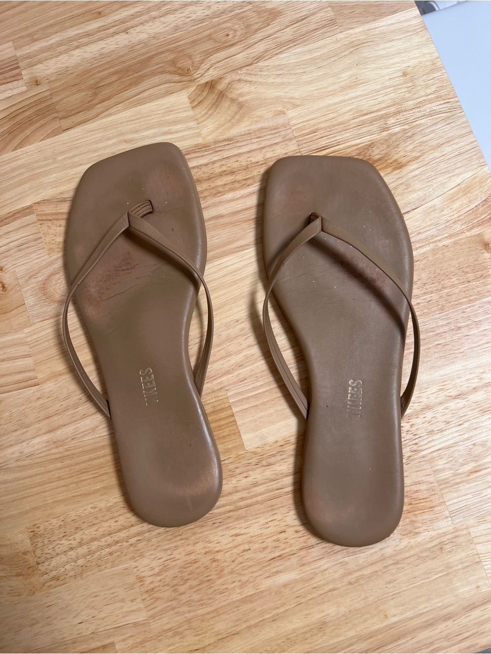 TKEES Brown Square-Toe Minimalist Flip Flop Sandals